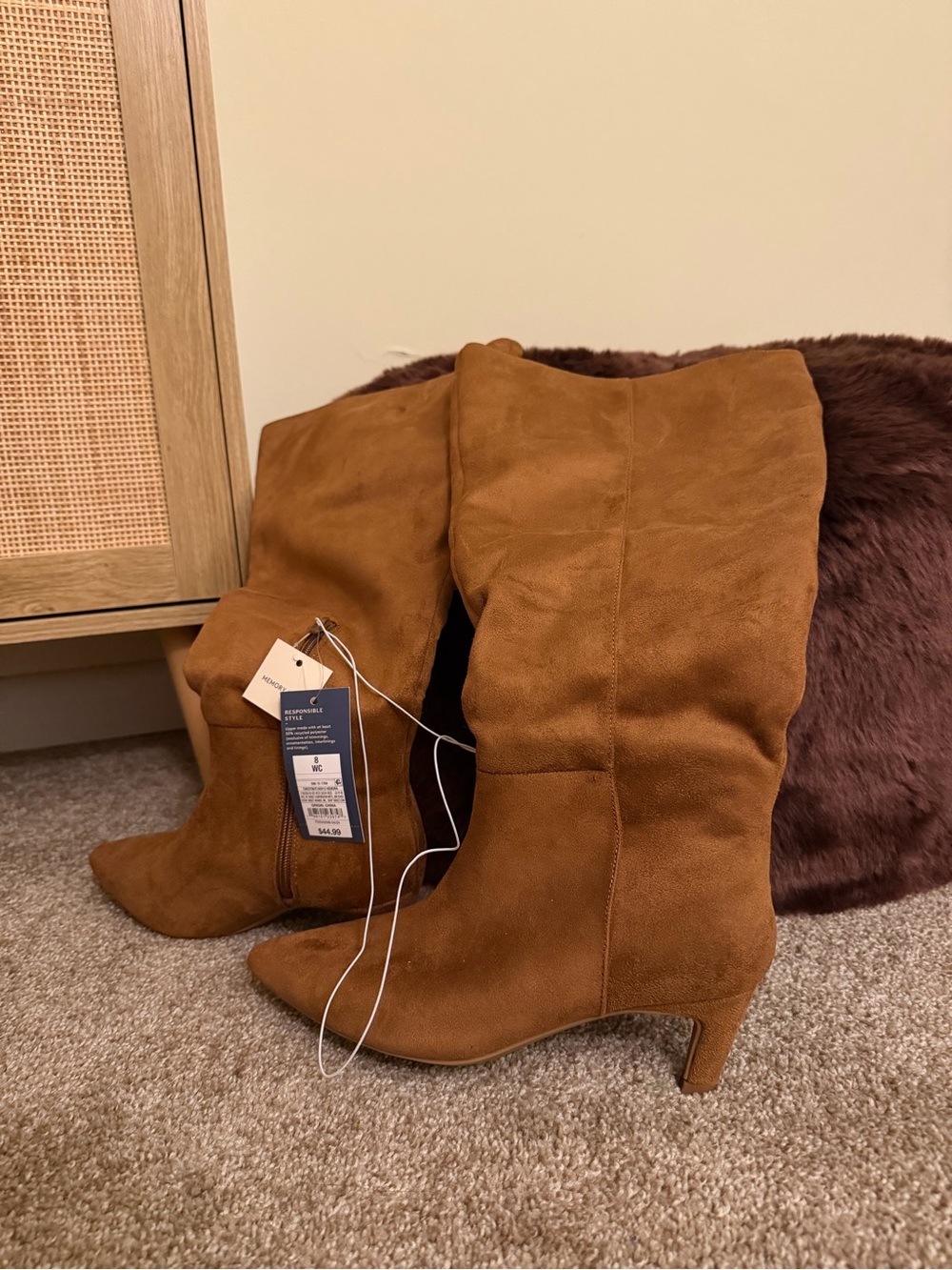 Women's Tan Suede Knee-High Boots - Elegant Mid Heel